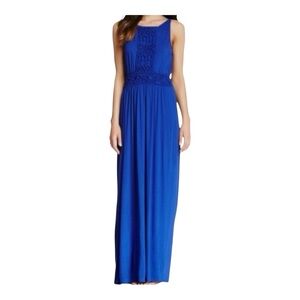 TRINA TURK Womens Size 6 Blue Sleeveless Crochet Deidi Stretch Tank Maxi Dress